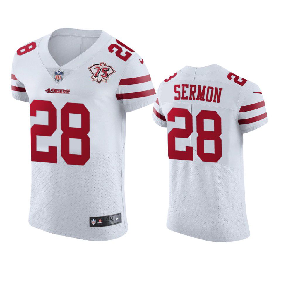 Men San Francisco 49ers #28 Trey Sermon Nike White Vapor Elite NFL Jersey